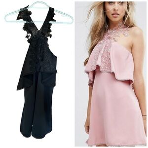 Foxiedox zoe black mini dress small floral ruffle